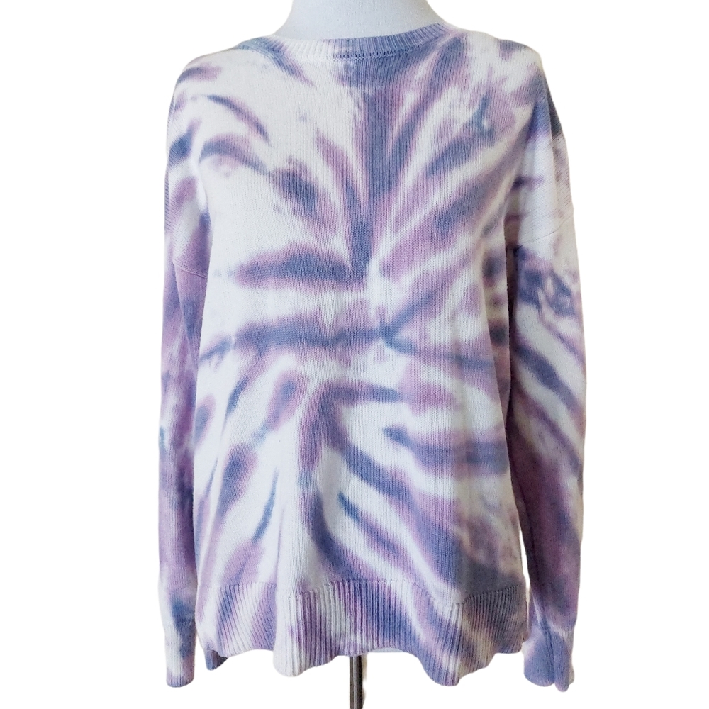 Design History Medium Purple Tie Dye Trippy Ribbed Thick Knit Sweater Womens